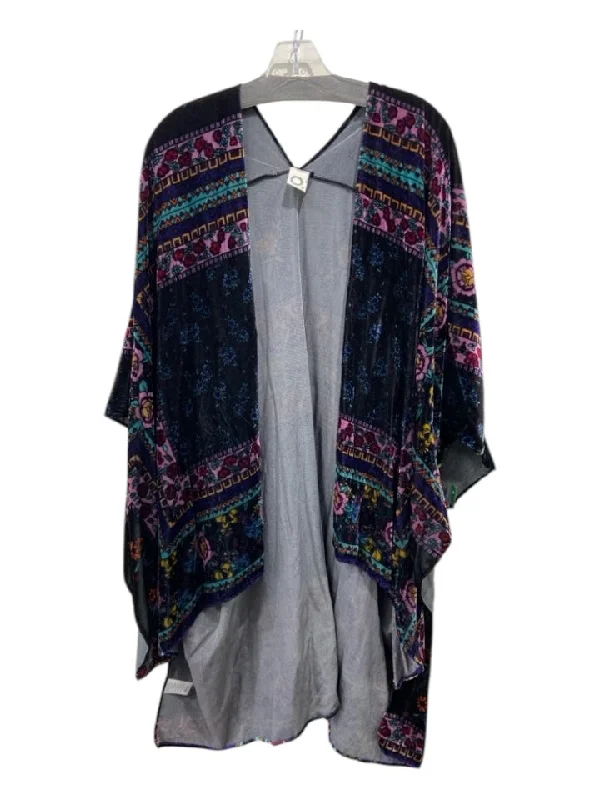 Akemi + Kin Size L/XL Black & Multi Missing Material Tag Velvet Floral Cardigan