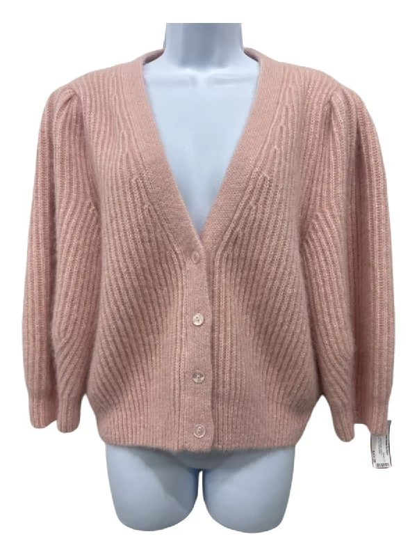 Celine Size L Pastel Pink Mohair & Silk Balloon Sleeve Button Front Cardigan