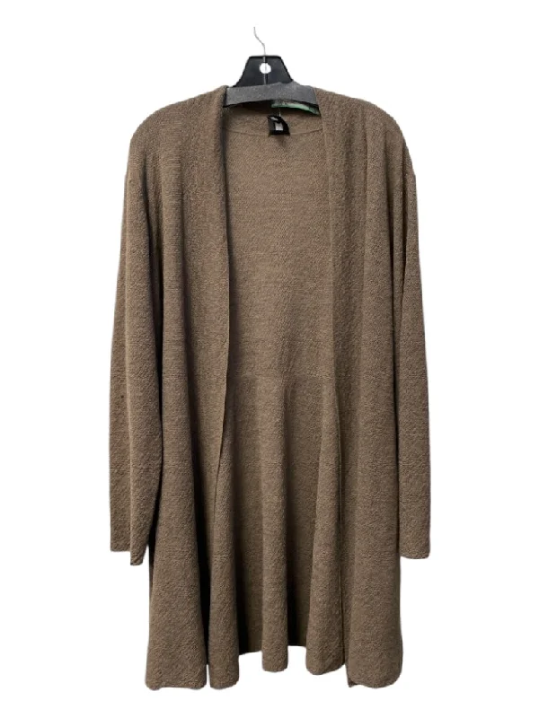 Eileen Fisher Size XL Brown Wool Long Sleeve Open Front Below Knee Cardigan