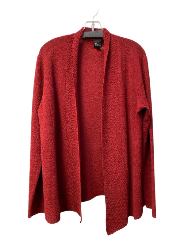 Eileen Fisher Size XL Cranberry Wool Open Front Knit Shawl Collar Cardigan