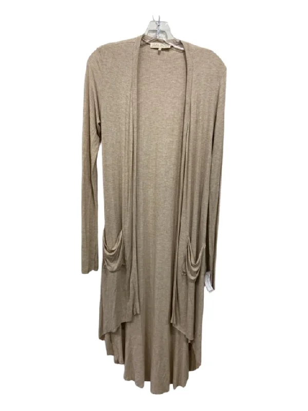 Joah Brown Size One Size Beige Rayon Ribbed Long Sleeve Open Front Cardigan