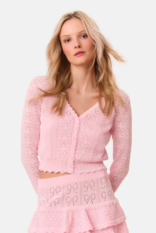 Petra Bow Pointelle Cardigan Ballerina Pink