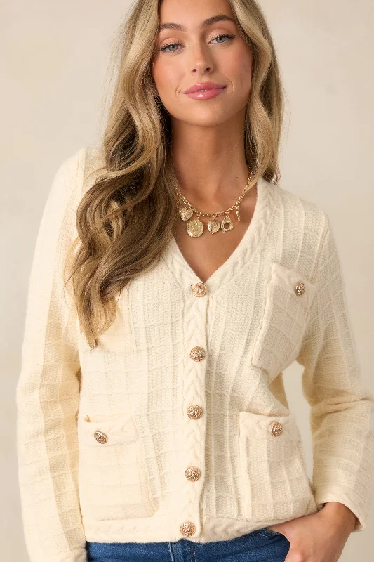 Quiet Days Ivory Cable Knit Cardigan