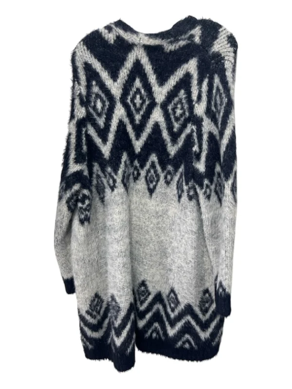 Sleeping on Snow Size L Navy blue & Cream Nylon Blend Fuzzy Fair Isle Cardigan