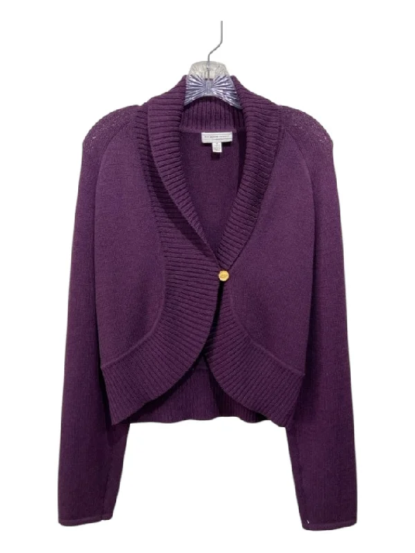 St John Sport Size M Purple Wool 1 Button Ribbed Trim Long Sleeve Cardigan