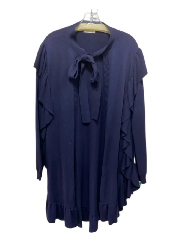 Ulla Johnson Size M Navy Blue Cotton Draped Ruffles Long Sleeve Sash Cardigan