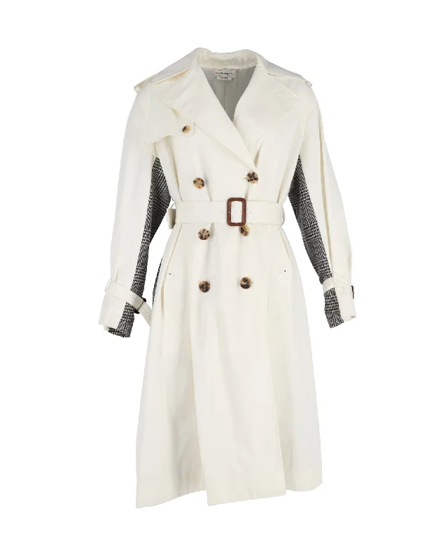 Alexander McQueen Belted Trench Coat in White Wool