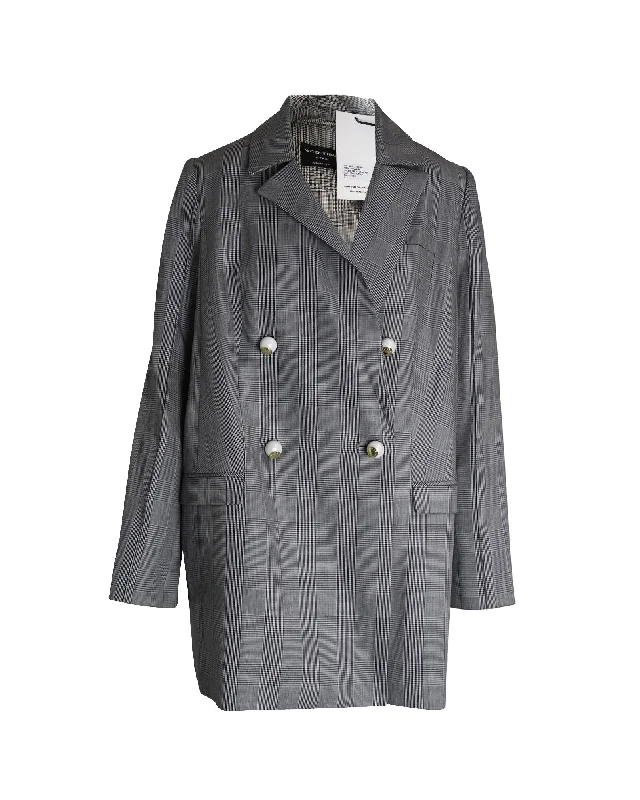 Mother of Pearl Morgan Prince of Wales Check Double-Breasted Coat in Black and Cream Lyocell