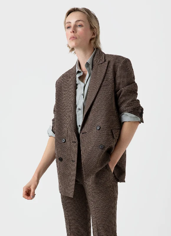 Women's Edie Campbell Double Breasted Blazer in Black/Tan Check