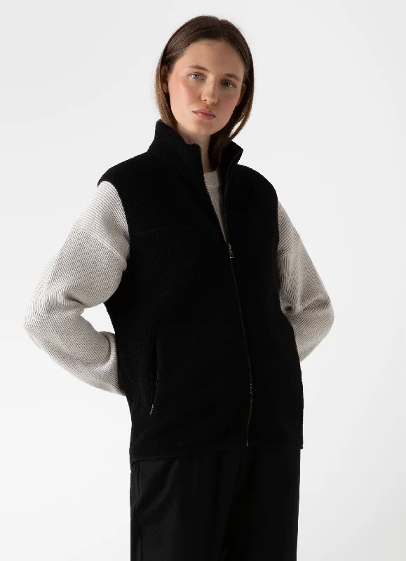 Women's Wool Fleece Gilet in Black