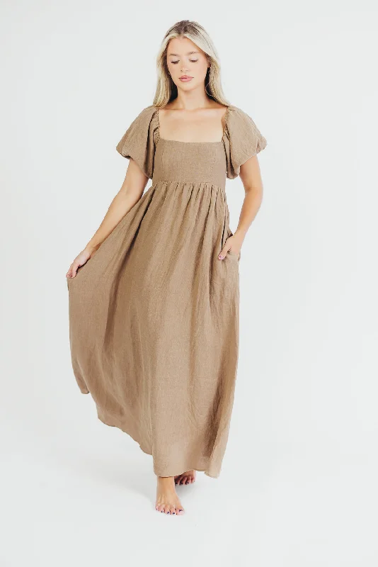 Candace Maxi Dress in Mocha - 100% Linen - Bump Friendly