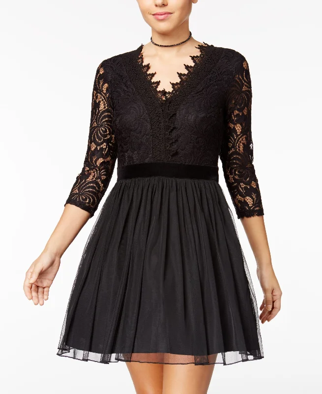 City Studios Juniors Lace Trimmed Fit Flare Dress