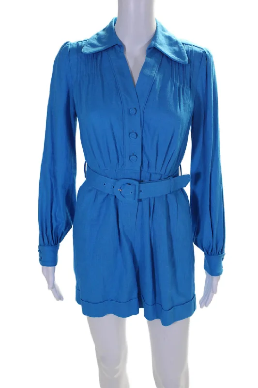 Diane Von Furstenberg Womens Danielle Long Sleeve V Neck Romper Blue