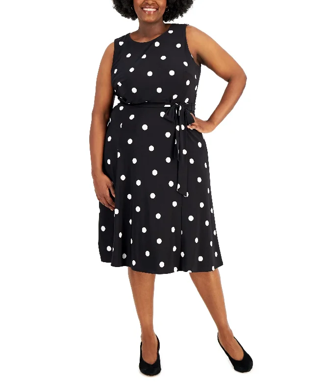 Kasper Plus Size Polka Dot Tie Front Dress