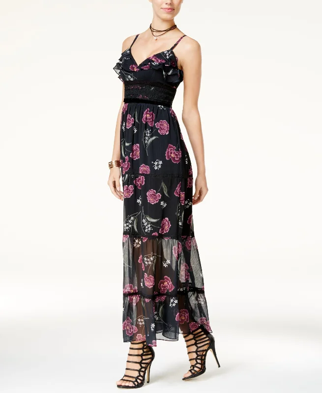 Shift Juniors Ruffled Velvet Trim Maxi Dress