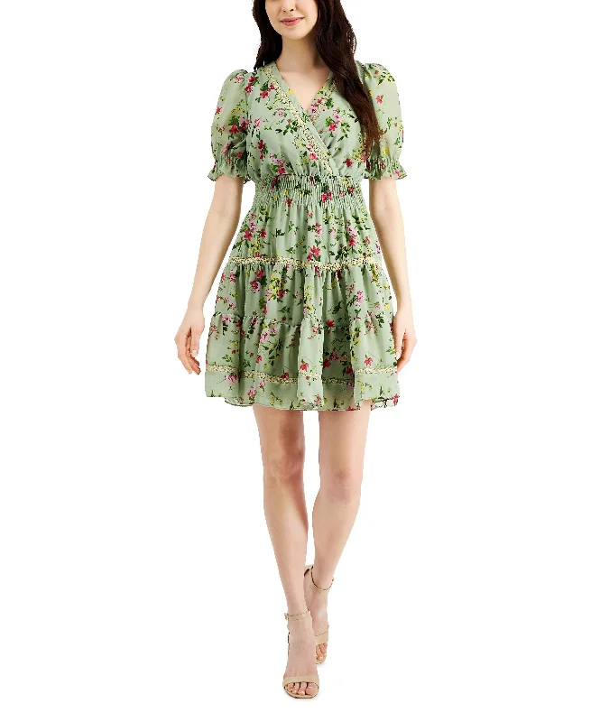 Taylor Floral Print Chiffon Smocked A Line Dress