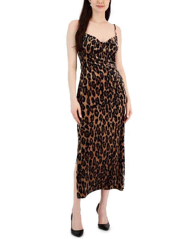 Taylor Womens Animal-Print Sleeveless Velvet Dress