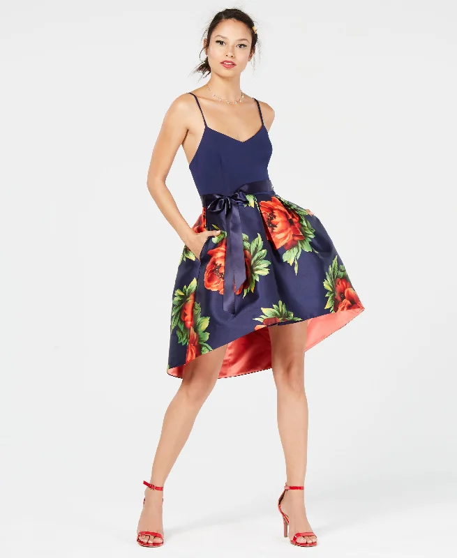 Teeze Me Juniors Solid Floral Satin High Low Dress