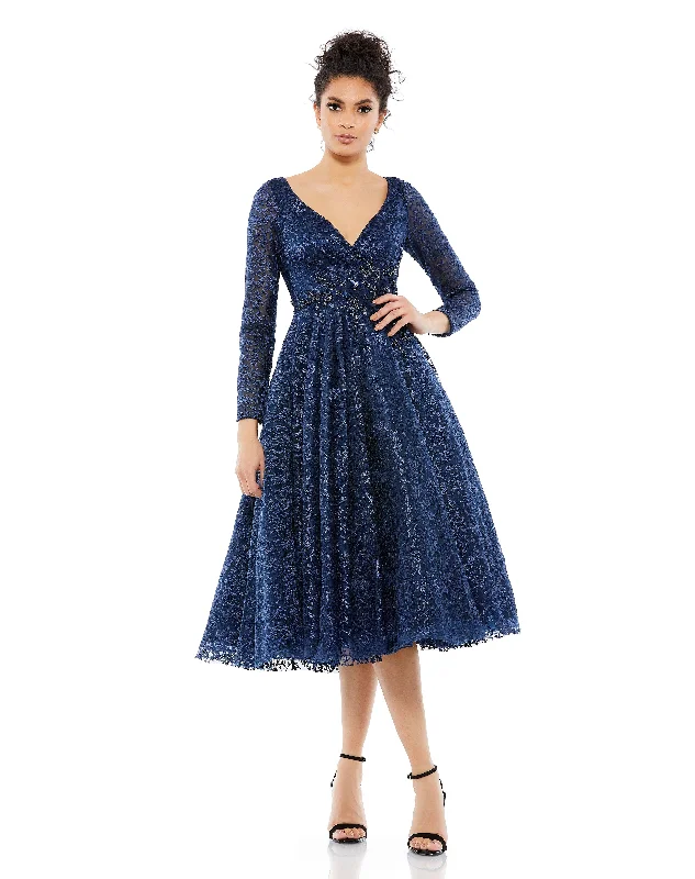 Mac Duggal 112181 Long Sleeve Tea Length Dress