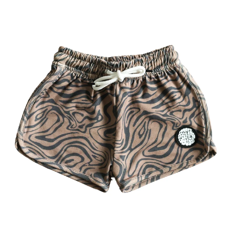 Black and Brown Wavy Cotton Lounge Shorts