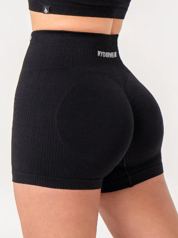 Rib Scrunch Seamless Shorts - Black