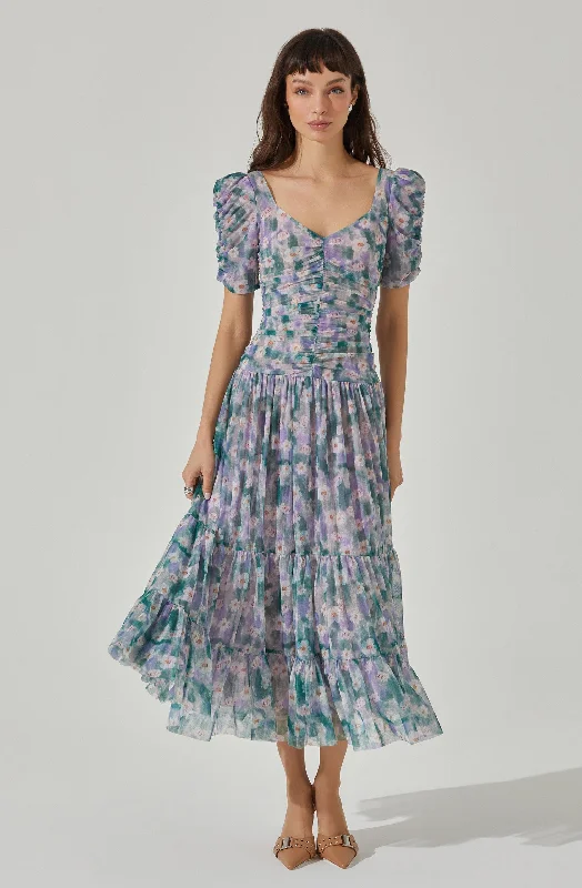 Sweetheart Floral Mesh Midi Dress