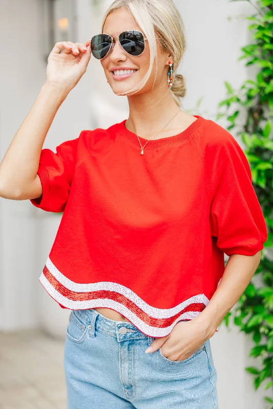 You're A Firework Red Sequin Trimmed Top